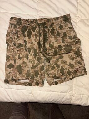 Men's Olive Camo Athletic Drawstring Shorts